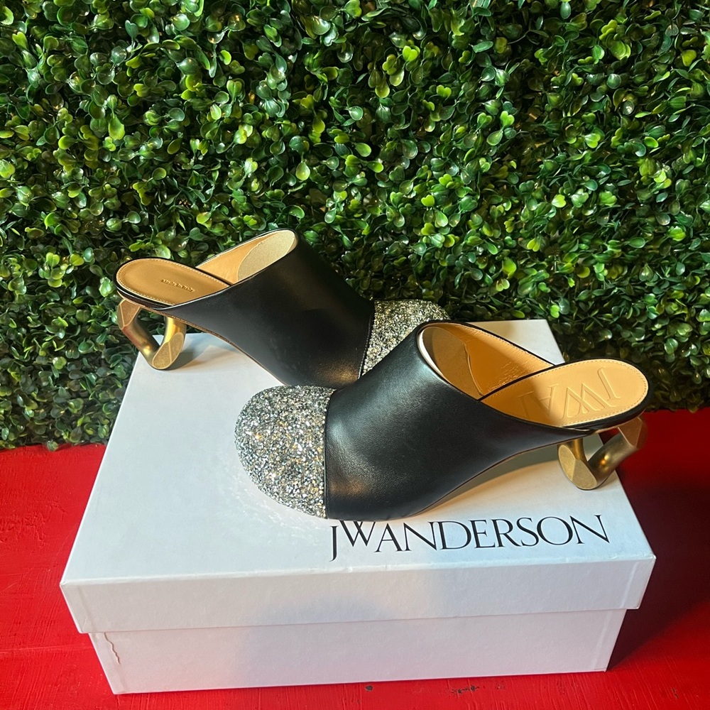 JW Anderson Black and Silver Mules with Elegant Design